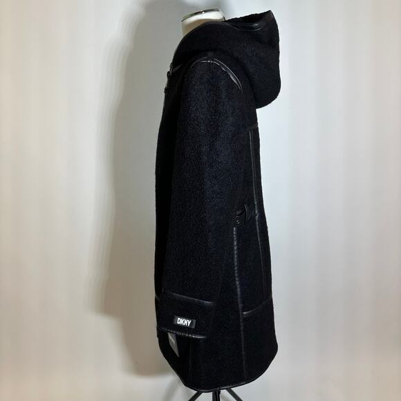 NWT DKNY Black Seam-Accent Boucle Wool-Blend Overcoat Coat Womens Size Medium M - Picture 6 of 13